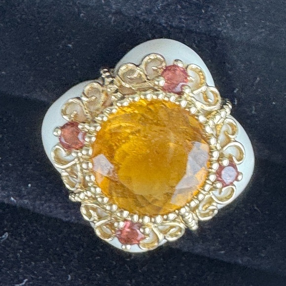Designer Citrine, Garnet, Porcelain Ring, 14K FP SIZE 6.5 – GORGEOUS - Picture 7 of 13